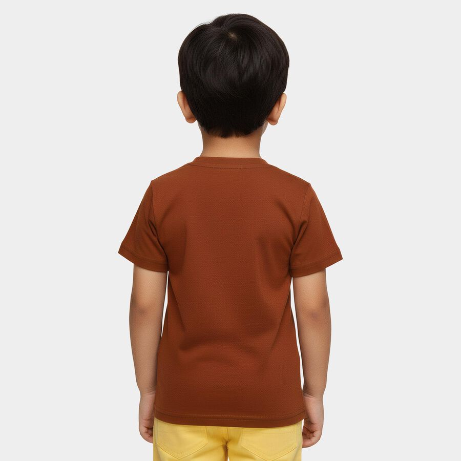 Boys Brown Round Neck Casual Half Sleeve T-Shirt, Brown, large