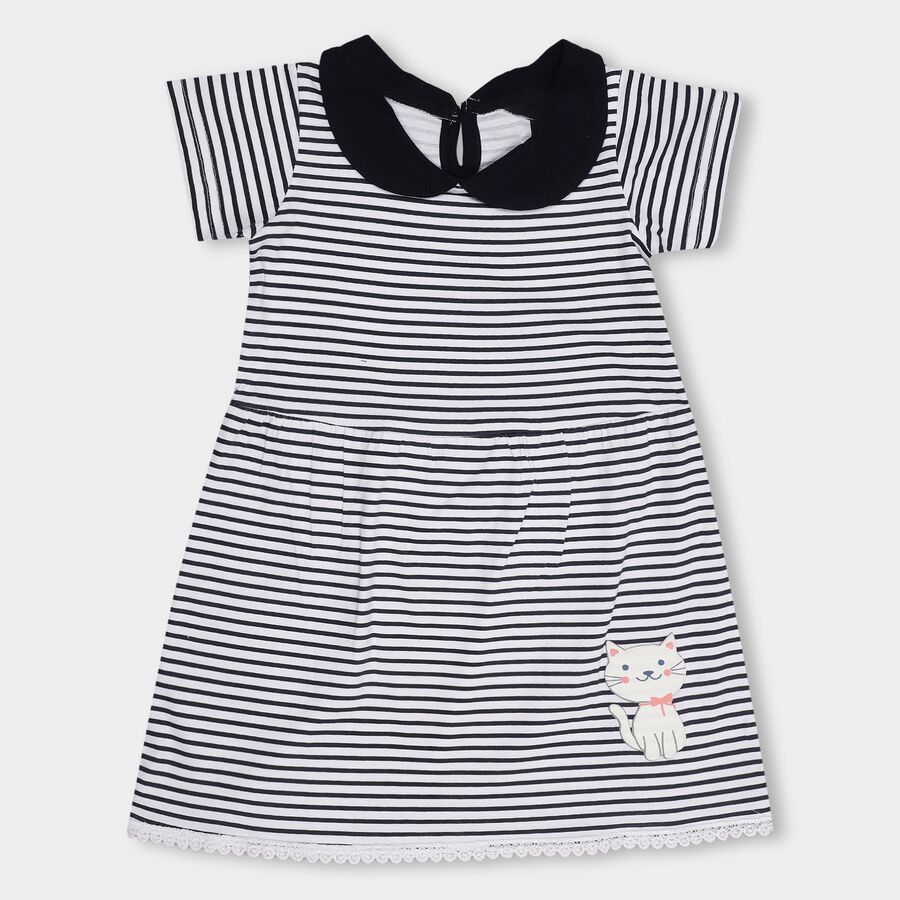Infant Girls' 100% Cotton Frock, नेवी ब्लू, large