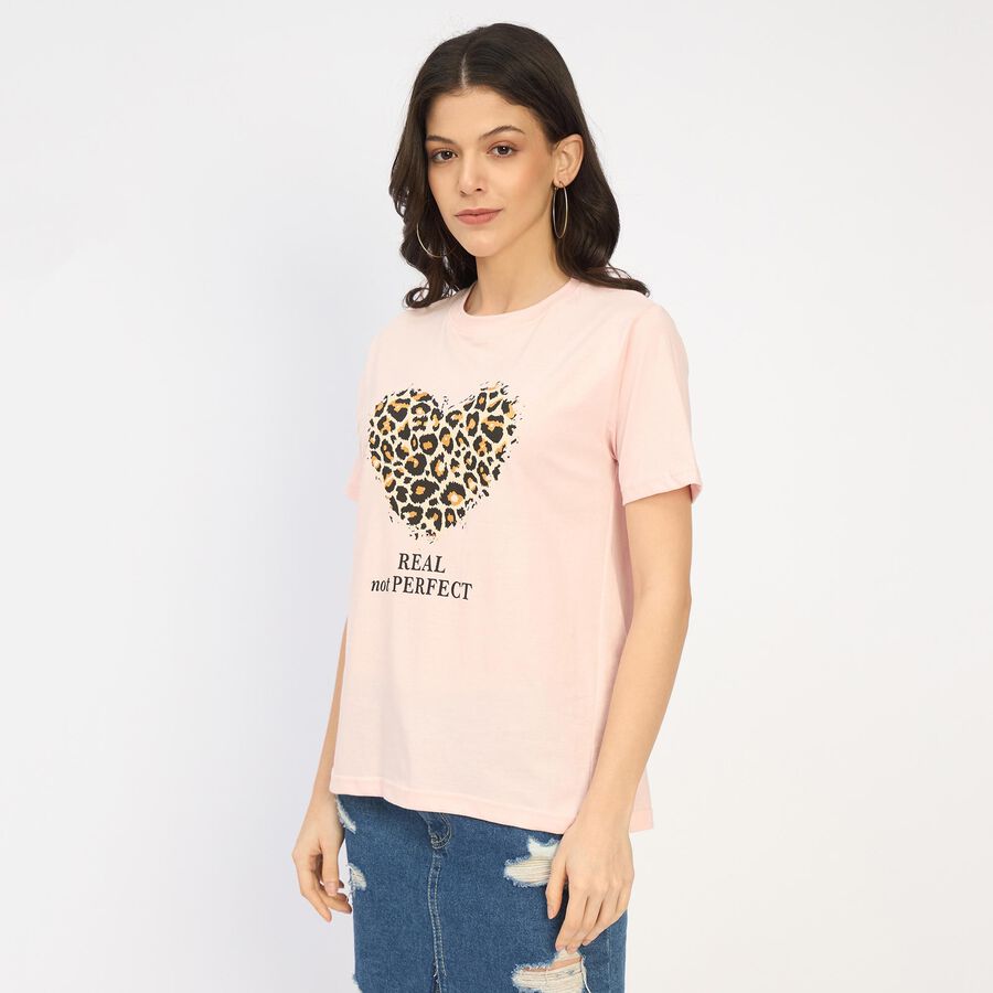 Ladies' 100% Cotton Round Neck T-Shirt, हल्का गुलाबी, large