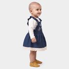 Infants' Navy Blue Fit and Flare Embroidered Ruffle Strap Frock, मध्यम नीला, small