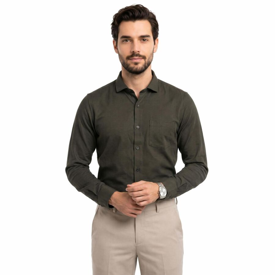 Men's Dark Green Formal Shirt, Dark Green, large