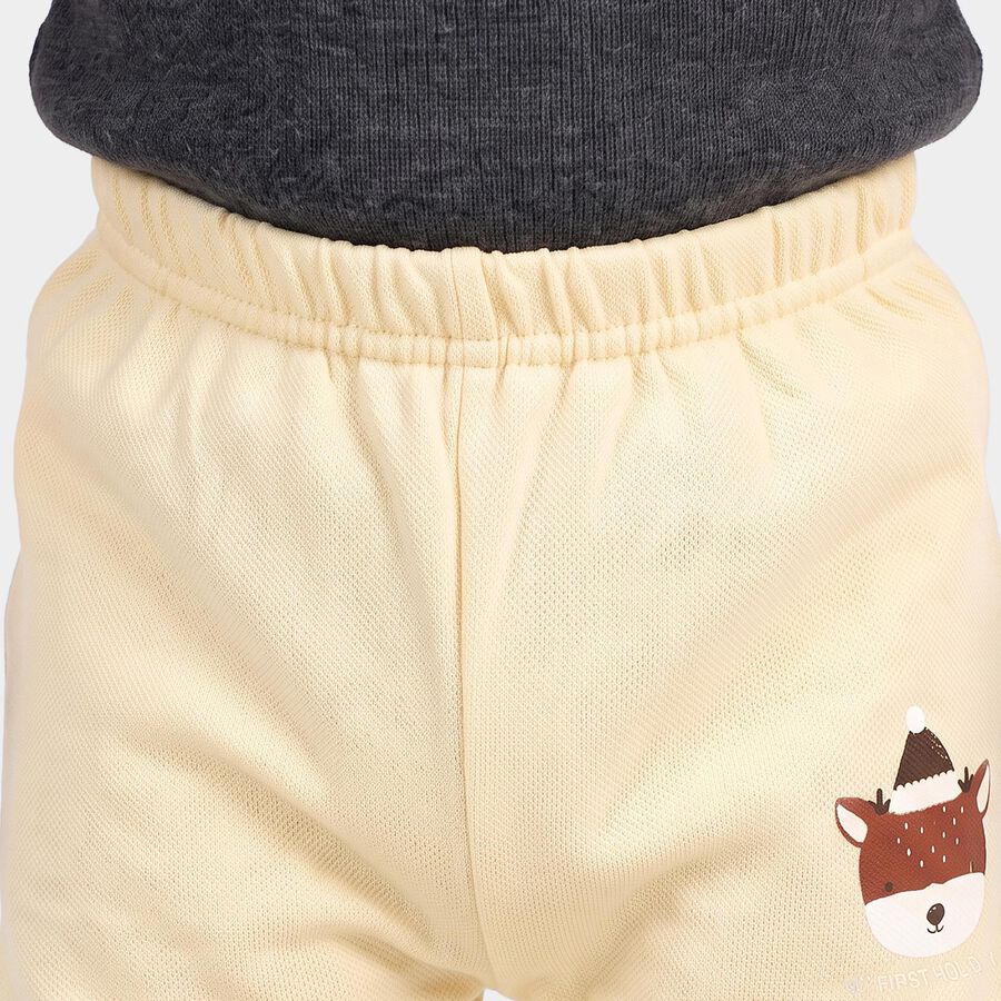 Infants Beige Jogger Graphic Printed Pyjama, गहरा पीला, large