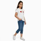 Girls White Cotton Round Neck Ruffle Sleeve Graphic T-Shirt, White, small image number null