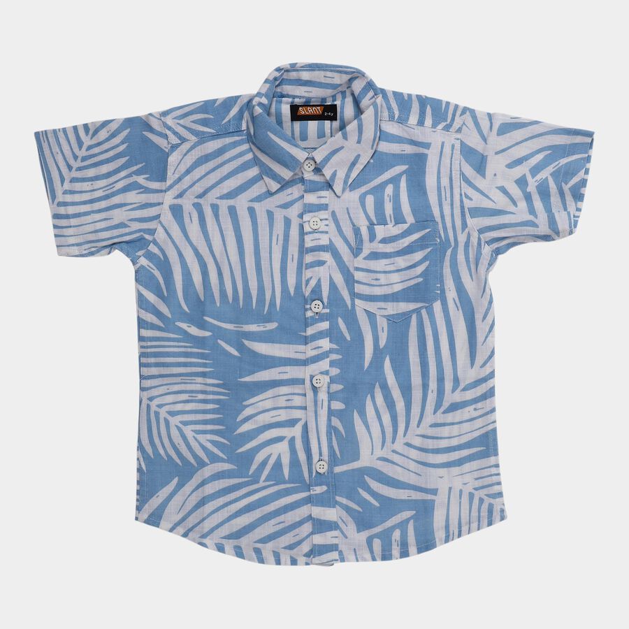 Boys' White Cotton Half Sleeve Classic Collar Casual Shirt, White, large