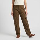Women's Olive Green Straight Fit Cargo Trousers, Olive, small