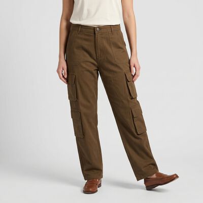 Women's Olive Green Straight Fit Cargo Trousers