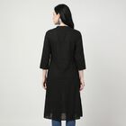 Women's Black Band Collar Embroidered Kurta, Black, small