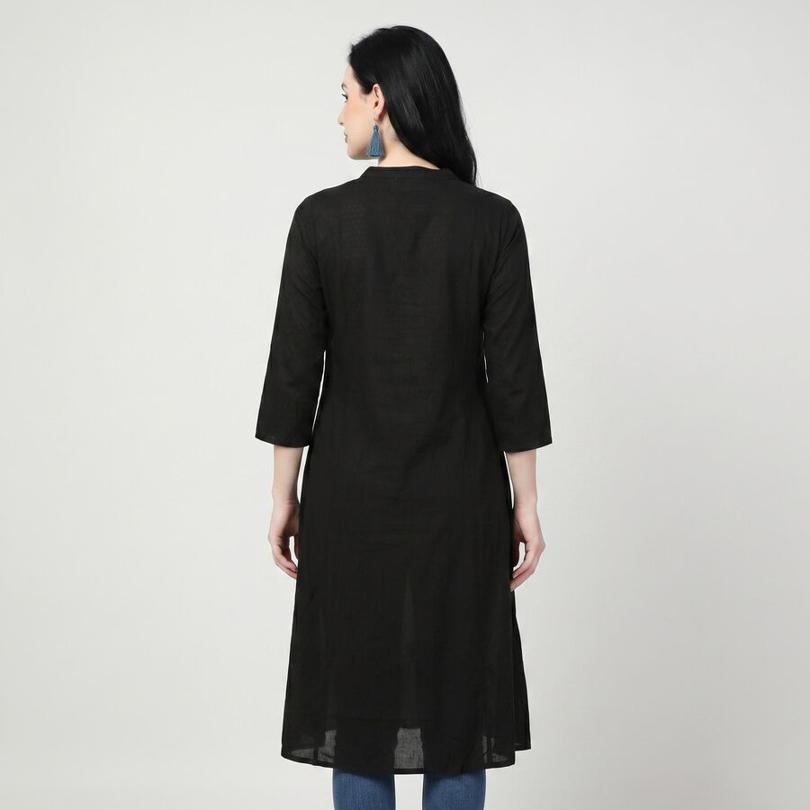 Women's Black Band Collar Embroidered Kurta, Black, large