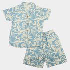 Boys Light Blue 100% Cotton Cuban Collar Printed Baba Suit, हल्का नीला, small