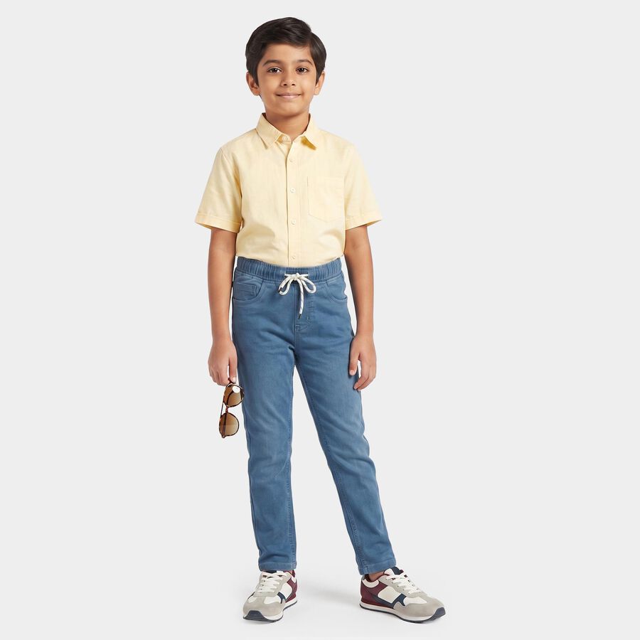 Boys' Blue Straight Fit Drawstring Waist Jeans, Mid Blue, large