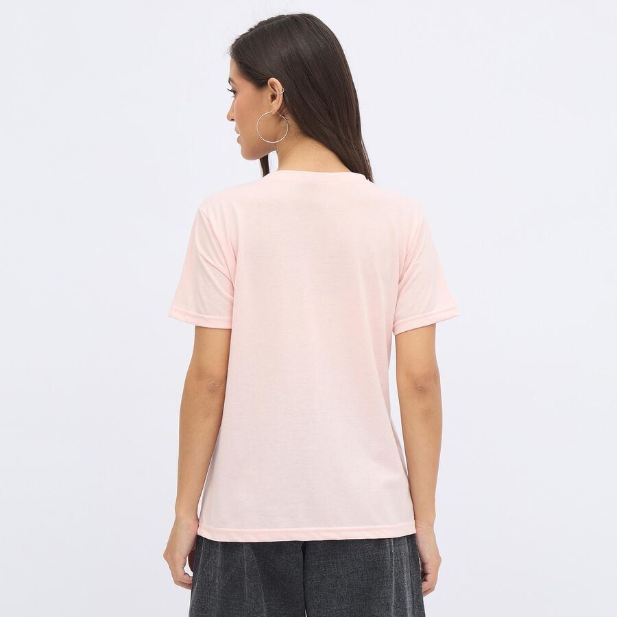 Women's Light Pink Round Neck Casual T-Shirt, Light Pink, large
