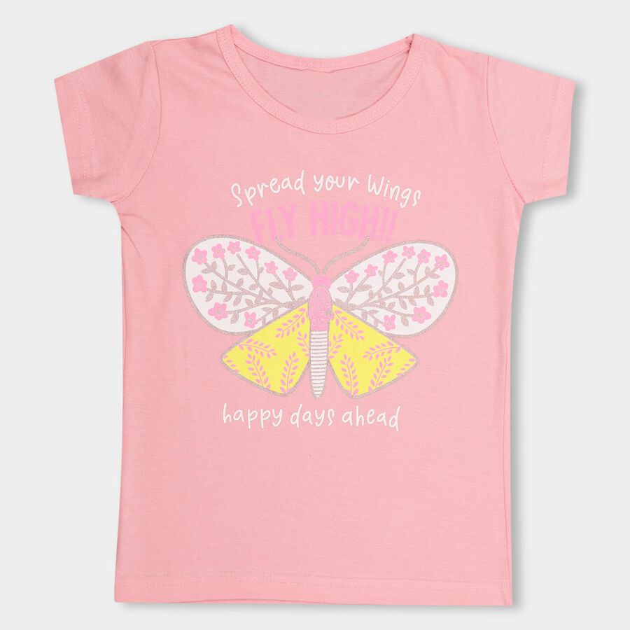 Girls' 100% Cotton T-Shirt , गुलाबी, large