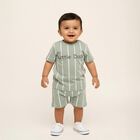 Infants' Light Green Cotton Round Neck Striped Baba Suit, Light Green, small image number null