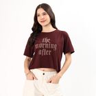 Women's Deep Maroon Cotton Round Neck Casual T-Shirt, भूरा, small