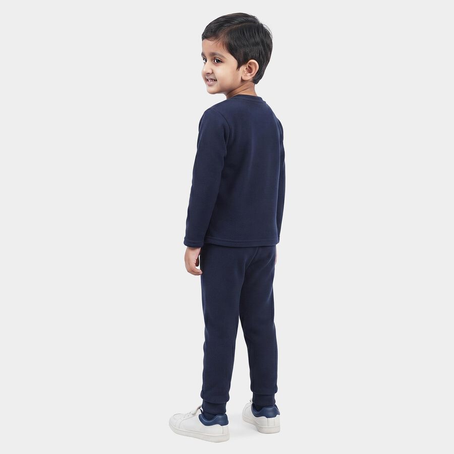 Boys Navy Blue Crew Neck Graphic Print Baba Suit, Navy Blue, large