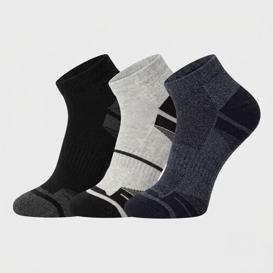 Men's Regular Fit Striped Pack of 3 Socks ( Charcoal, Grey, Black ), मिश्रित हल्का ग्रे, large