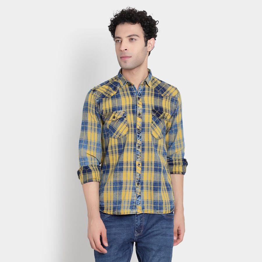 Cotton Checks Casual Shirt, Mustard, large image number null