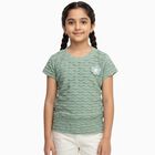 Girls Light Sage Green Round Neck Casual T-Shirt, Light Green, small