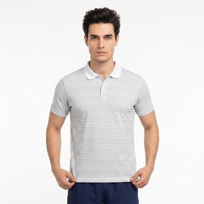Men's White Polo Neck Striped Regular Drifit T-Shirt