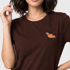Women's Brown Round Neck Regular T-Shirt, Brown, small