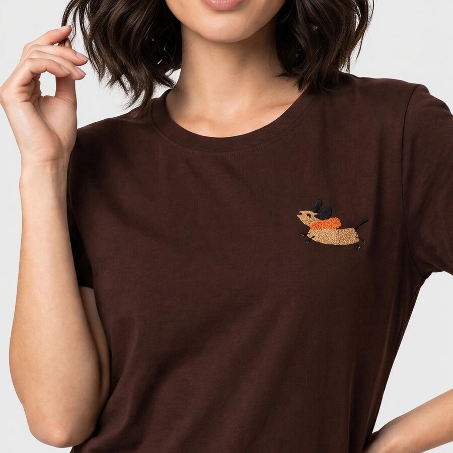 Women's Brown Round Neck Regular T-Shirt, Brown, large