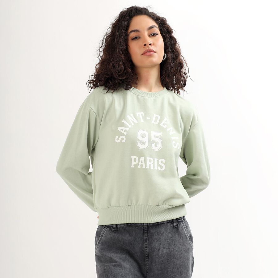 Women's Light Sage Green Crew Neck Casual Sweatshirt, Light Green, large image number null