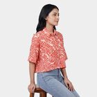 Women's Red Classic Collar Floral Printed Casual Shirt, Red, small
