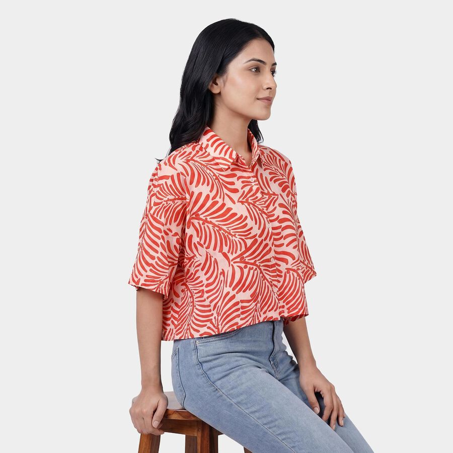 Women's Red Classic Collar Floral Printed Casual Shirt, Red, large