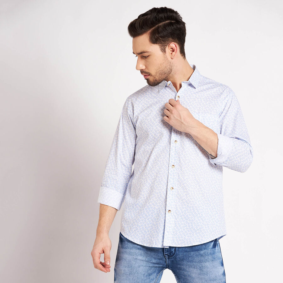 Cotton Printed Casual Shirt, Light Blue, large image number null