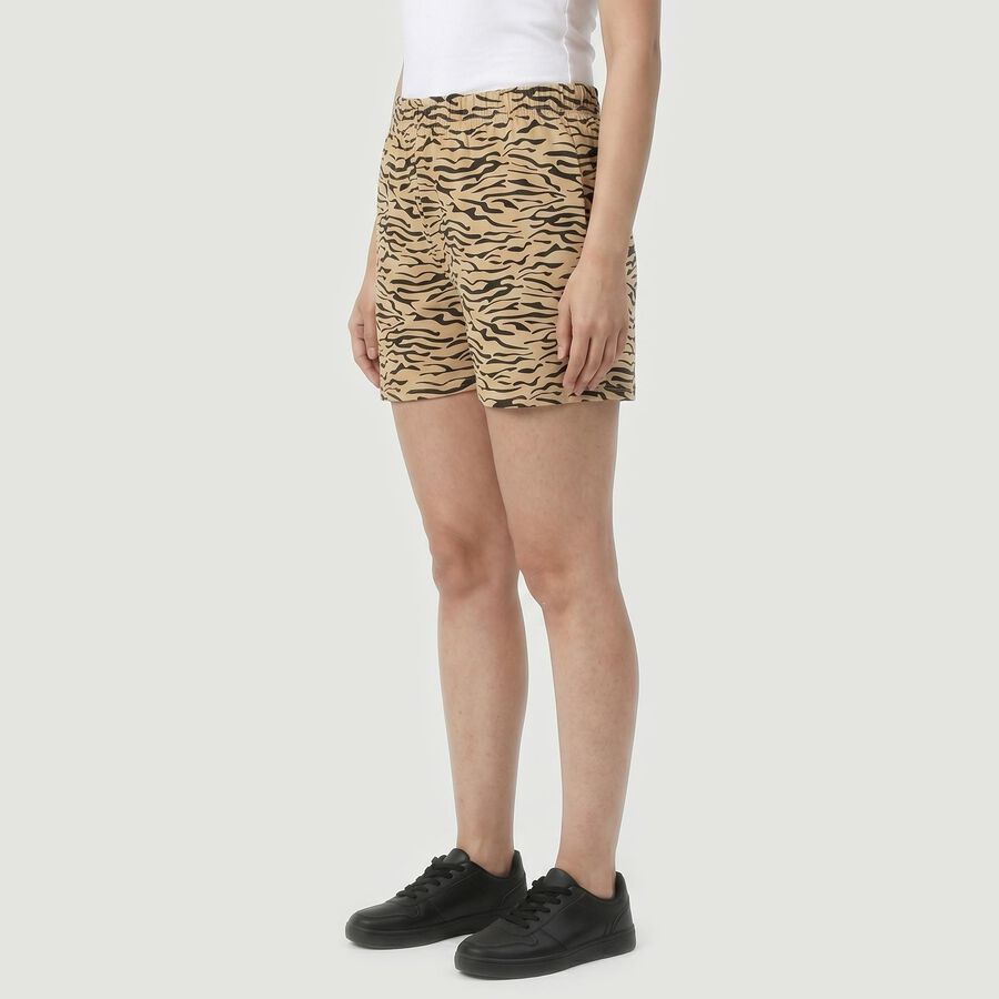Women's Beige Regular Fit Animal Print Shorts, गहरा पीला, large