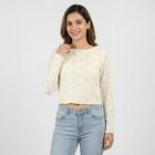 Women's White Cotton Blend Top, Off White, small