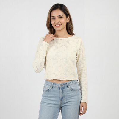 Women's White Cotton Blend Top