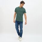 Men's Deep Forest Green Round Neck Striped T-Shirt, Dark Green, small image number null