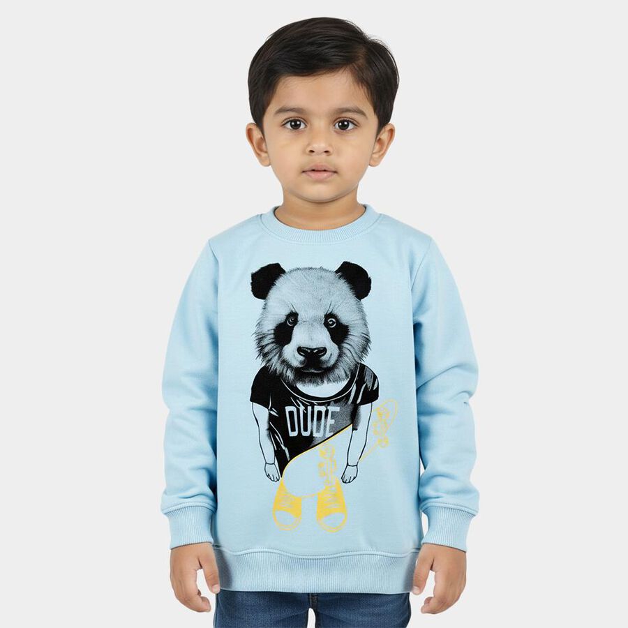 Boys Light Blue Crew Neck Graphic Sweatshirt, Light Blue, large