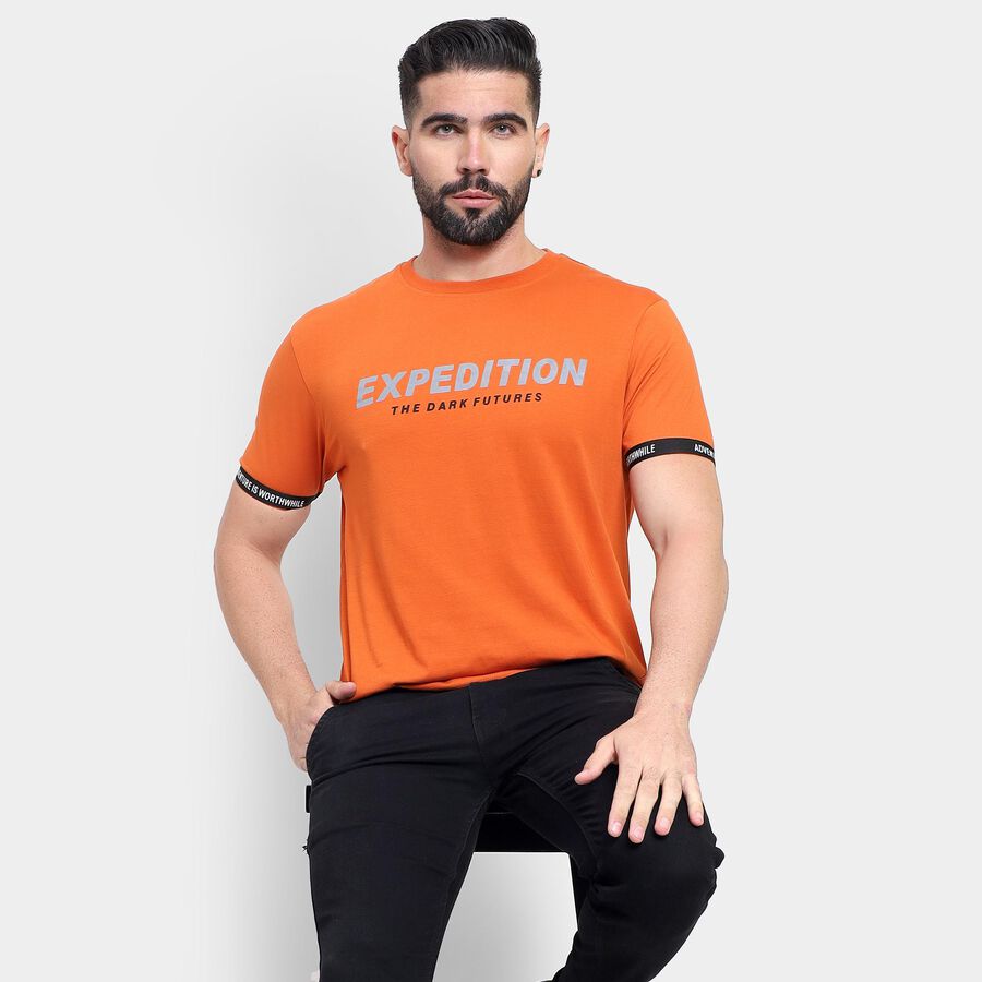 Men's 100% Cotton Round Neck Half Sleeves T-Shirt , Orange, large image number null