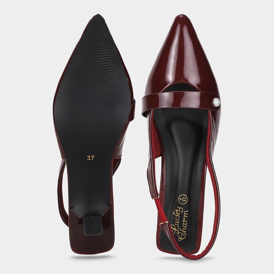Women's Maroon Slingback Pointed Toe Heels, Maroon, large