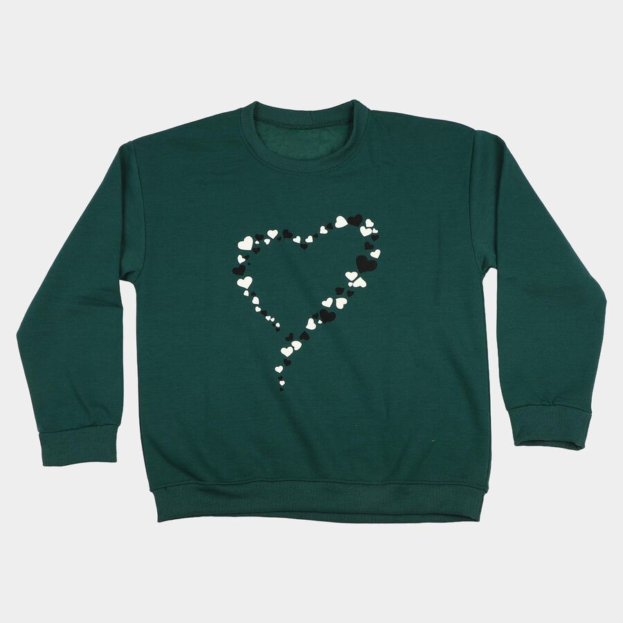 Girls' Green Crew Neck Pullover Sweatshirt, Dark Green, large