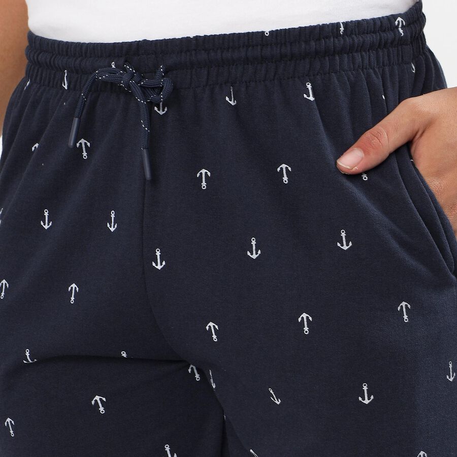 Men's Dark Navy Blue Relaxed Fit Anchor Printed Jamaican Shorts, Navy Blue, large image number null