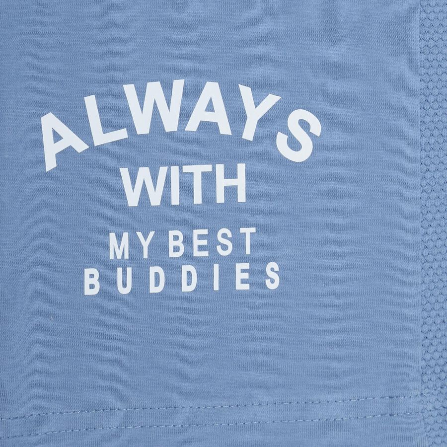 Boys Muted Steel Blue Cotton Round Neck Half Sleeve T-Shirt, मध्यम नीला, large image number null