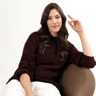 Women's Dark Brown Crew Neck Casual Pullover, भूरा, small image number null