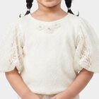 Girls White Round Neck Regular T-Shirt, सफ़ेद, small