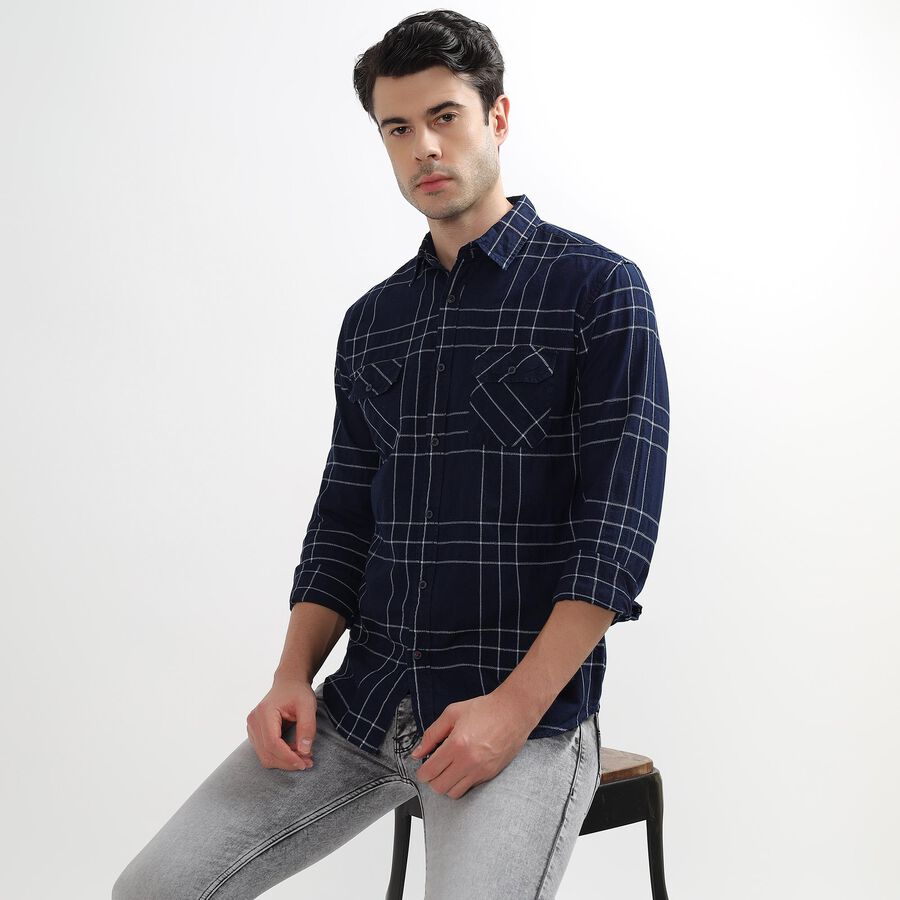 Men's 100% Cotton Casual Shirt, Navy Blue, large image number null