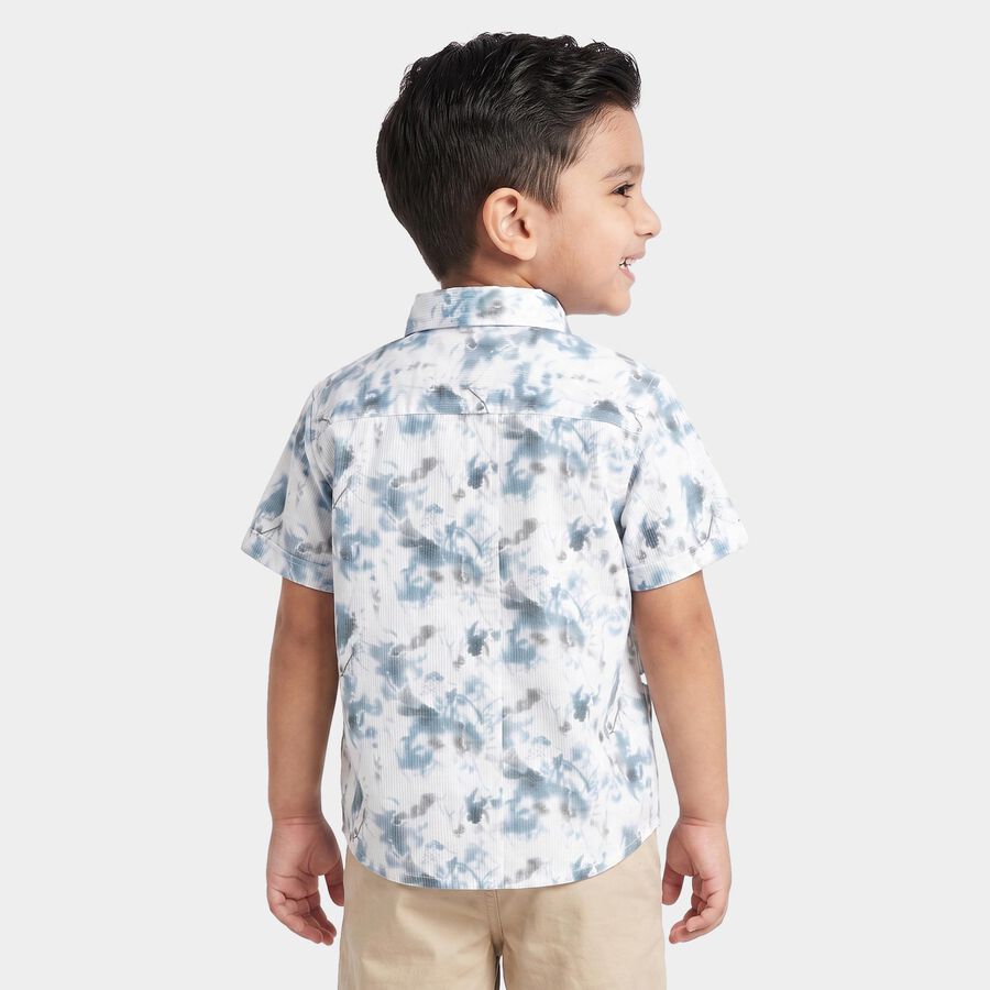 Boys White Printed Collar Shirt, सफ़ेद, large