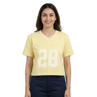 Women's Yellow Cotton Round Neck Casual T-Shirt