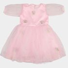 Girls' Pink Fit and Flare Embroidered Party Wear Frock, Light Pink, small