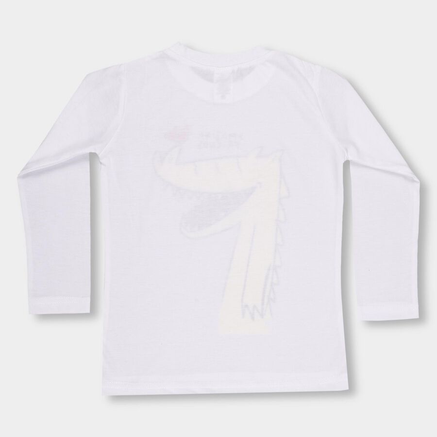 Boys Snow White Crew Neck Casual T-Shirt, White, large image number null