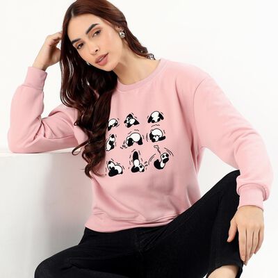 Women's Soft Pink Crew Neck Casual Sweatshirt