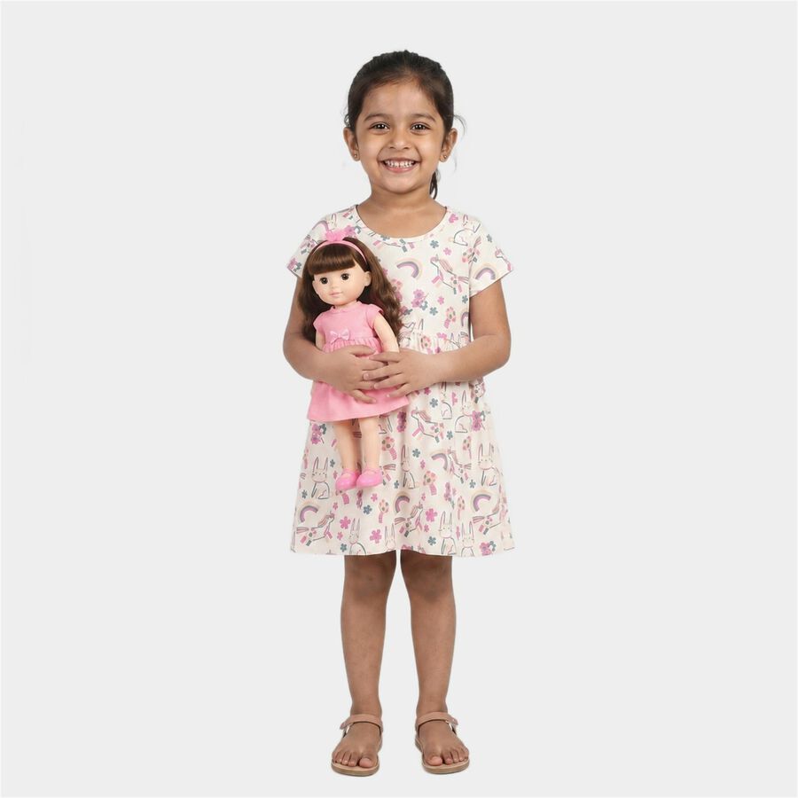 Girls' Off White Printed Fit and Flare Frock, Off White, large