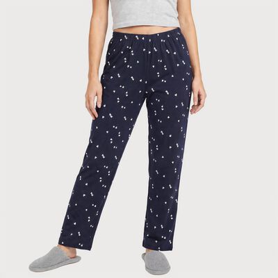 Women's Navy Blue Straight Fit Heart Printed Pyjama