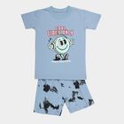 Boys Light Blue 100% Cotton Round Neck Graphic Printed Baba Suit, Mid Blue, small
